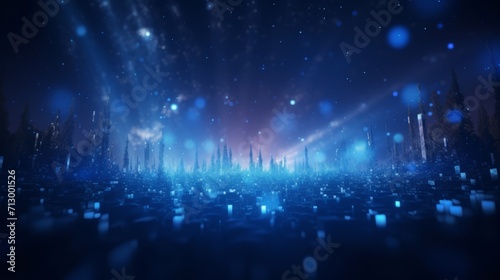 Dynamic blue bokeh particles: abstract cinematic background for event, game trailers, and digital technology openers