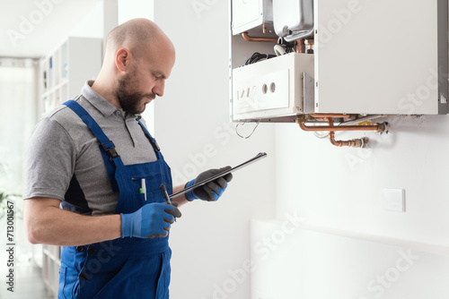 Professional boiler service at home photo