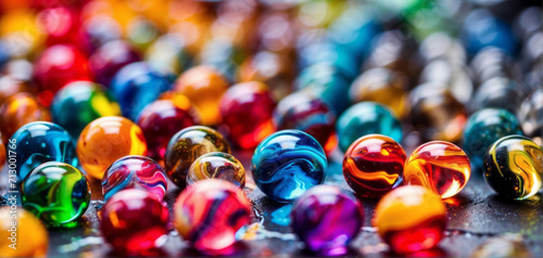close up of colorful marbles beads photo
