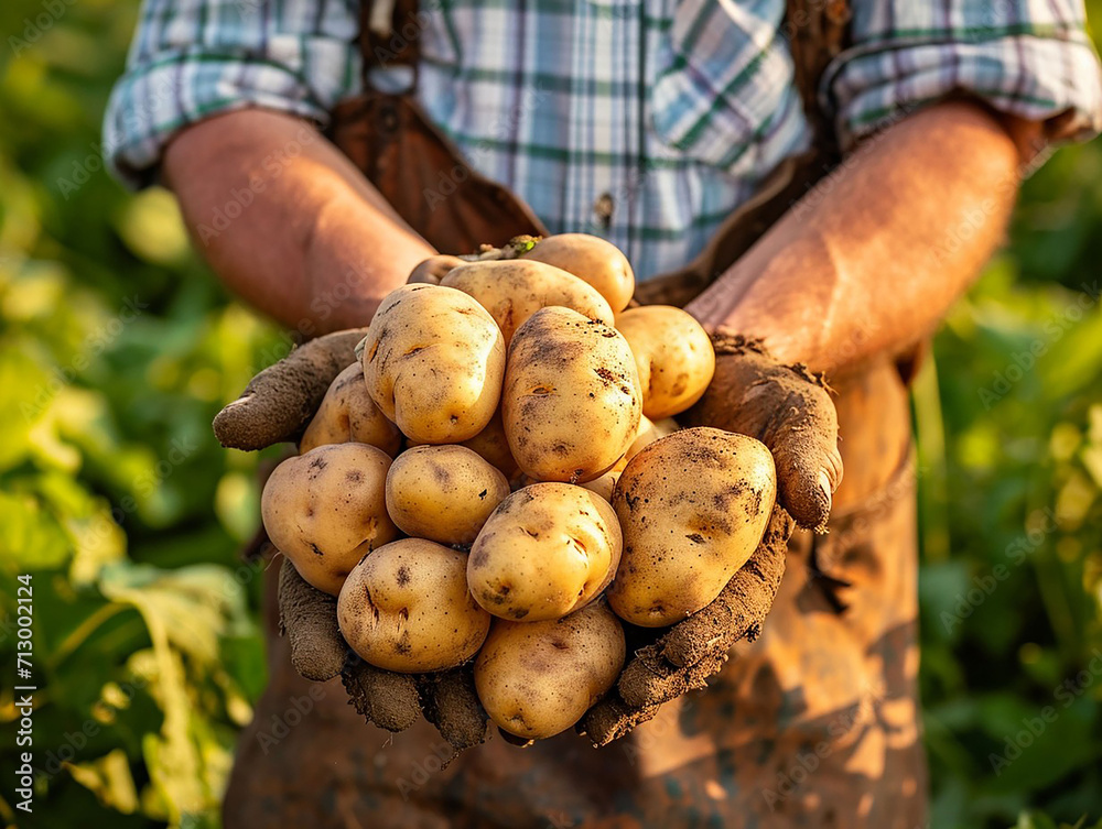Farmer holds freshly harvested potatoes Farmer holds freshly harvested potatoes