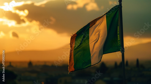 Dynamic Film Style Depiction of a Proud Irish Flag Waving in the Wind