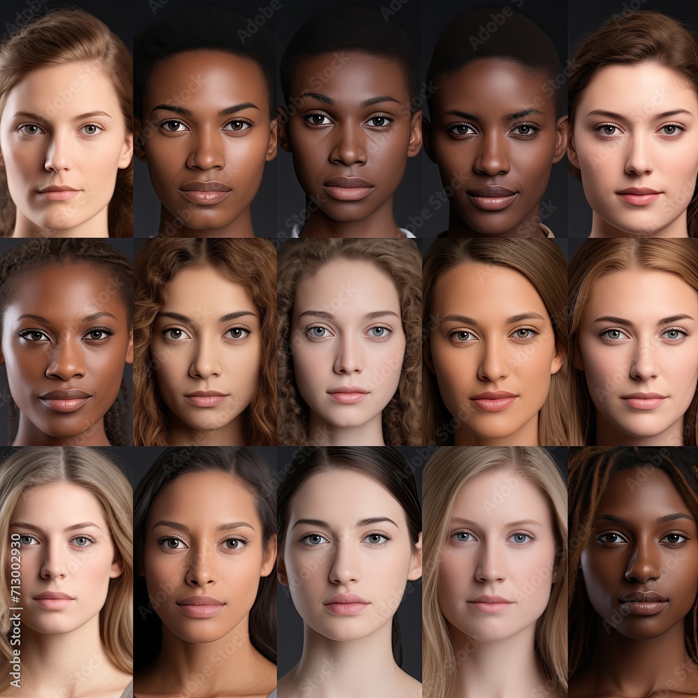 Model management. A series of portraits representing variety and richness of human race. Gene. Women of different skin color. Casting. Beauty of diversity. Collage of phenotypes, ethnicities. Genetics Model management. A series of portraits representing variety and richness of human race. Gene. Women of different skin color. Casting. Beauty of diversity. Collage of phenotypes, ethnicities. Genetics