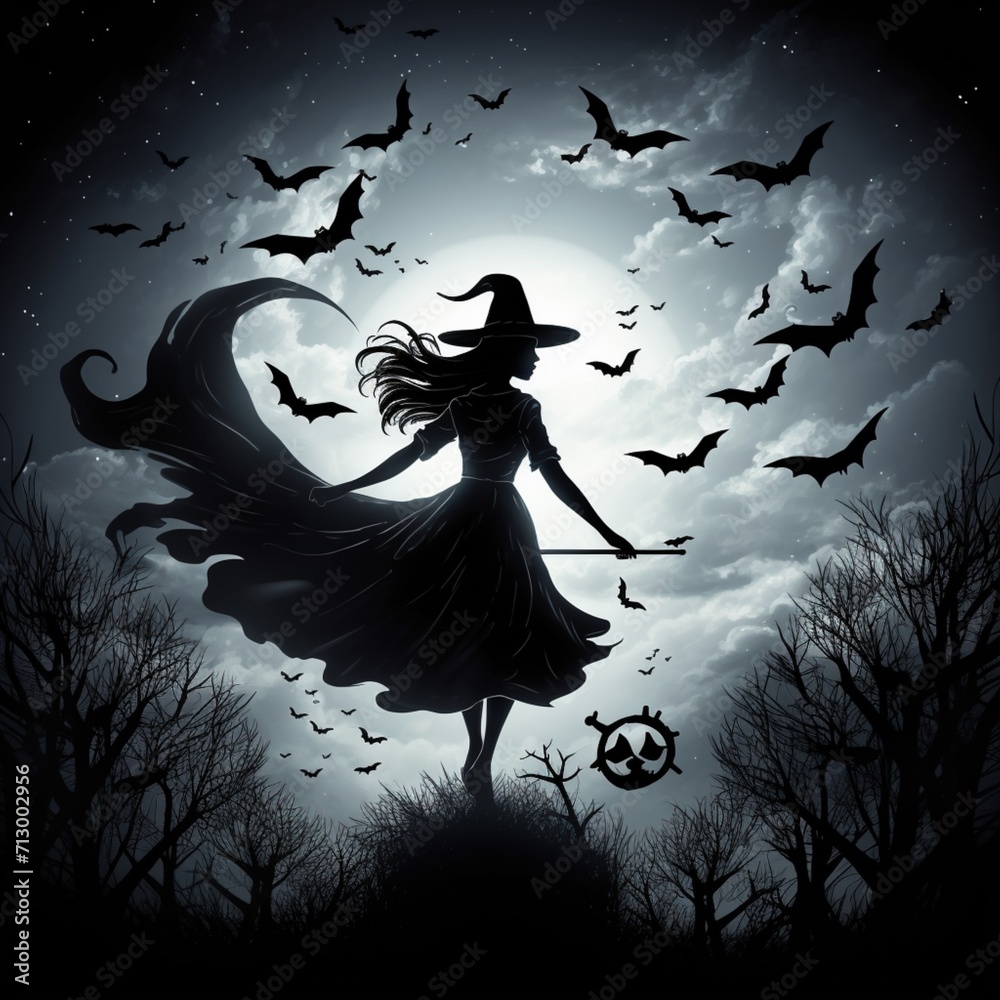 Bright full moon against a sky of flying stars beautiful image Ai generated art