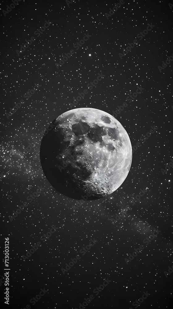 Fototapeta premium High Contrast Black and White Film of Ramadan Night Sky with Mirrorless Camera