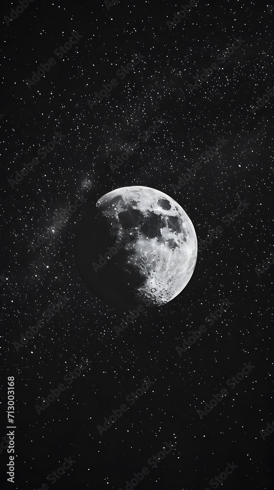 Telephoto Lens Photography of Clear Ramadan Night Sky in Black and White