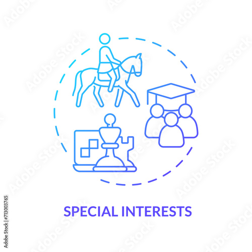 2D gradient special interests icon, creative isolated vector, thin line illustration representing extracurricular activities.