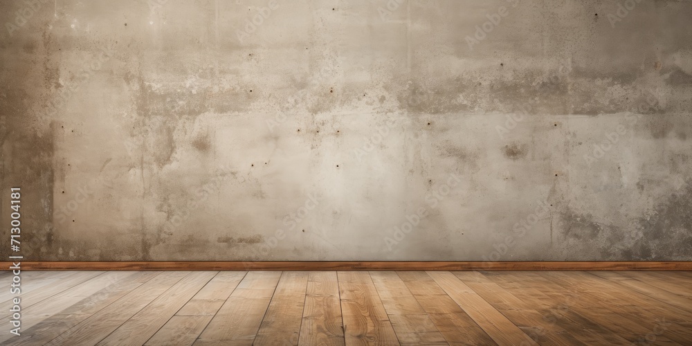 Vintage concrete wall and rough wooden floor for an idea - obrazy, fototapety, plakaty 