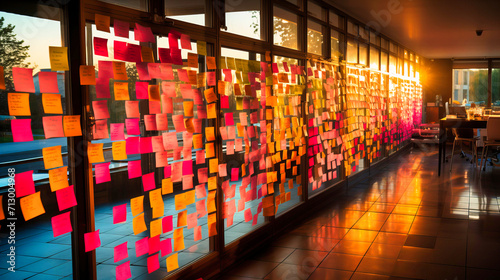Creative Office Space with Colorful Sticky Notes and Teamwork Concept