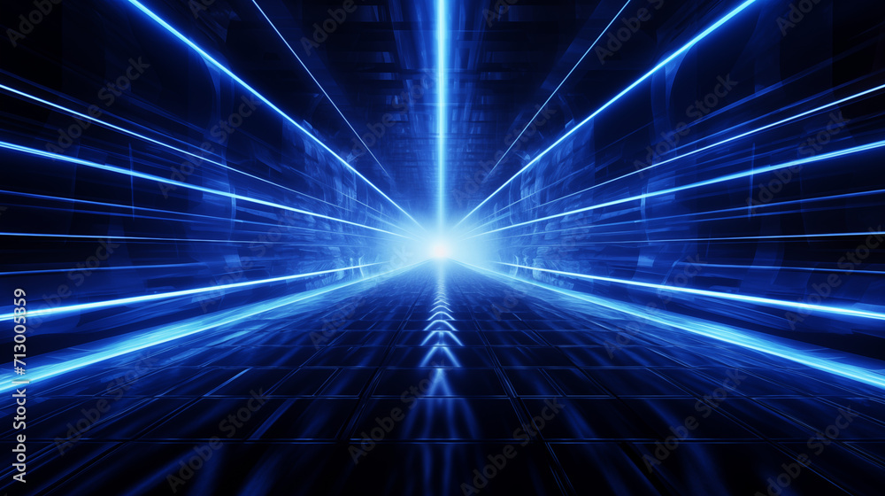 blue light path in the dark with lines