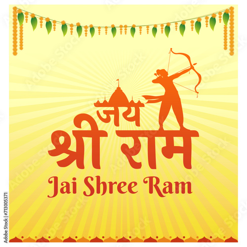 Jai Shree Ram, Ram Navami. Indian Traditional Yellow Floral Background Template Vector