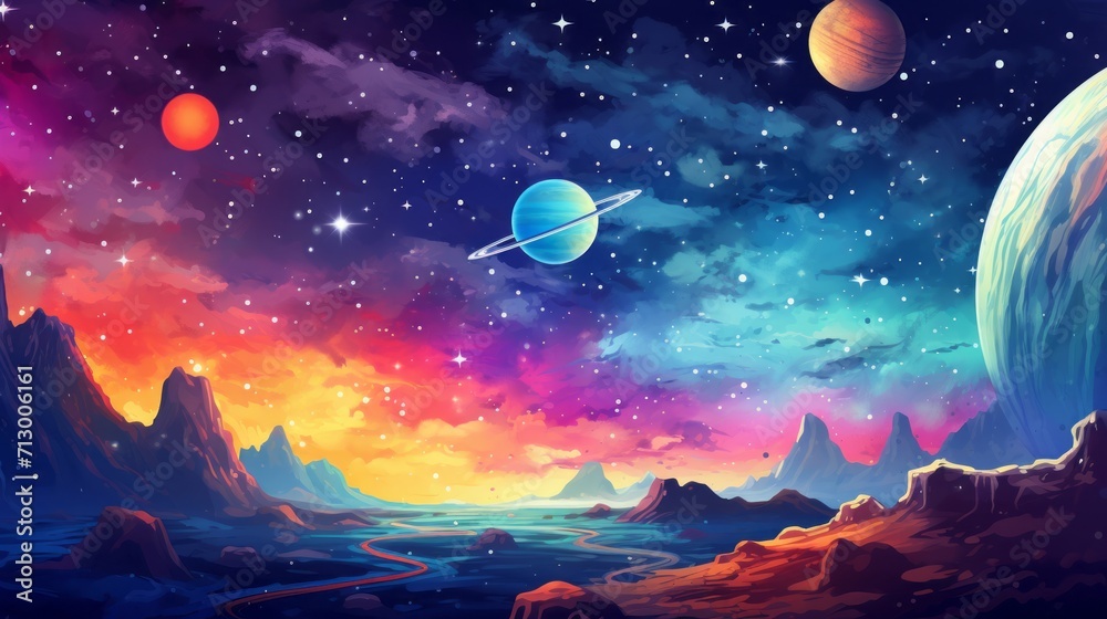 Vibrant cosmic background: abstract space theme with bright colors