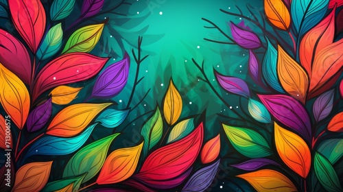 Vibrant foliage backdrop: lively background with bright colors and leaves for creative projects