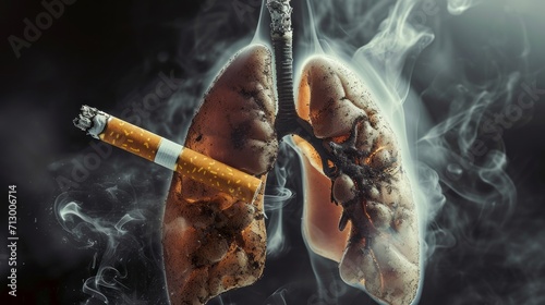 Shape of lungs and cigarettes on black background photo