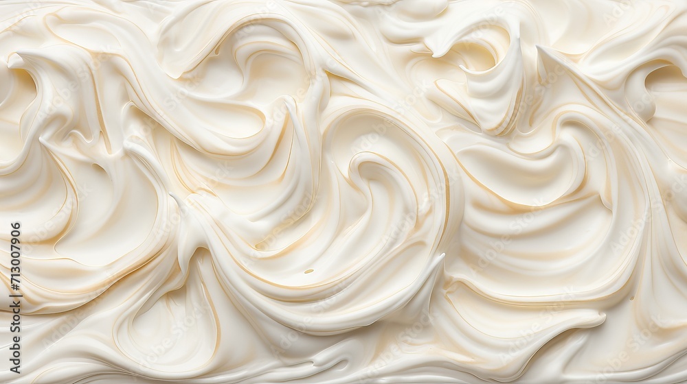 Close up view of white creamy vanilla yogurt with natural ingredients on a wooden background