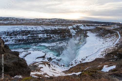 Gullfoss waterfall in Iceland in winter conditions
