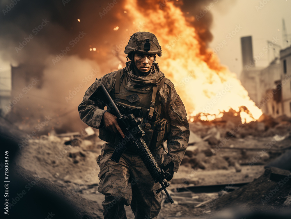 a soldier walking through the field of war