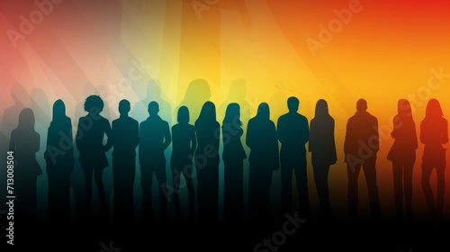 Dynamic silhouettes of diverse people against a vibrant sky - stock image