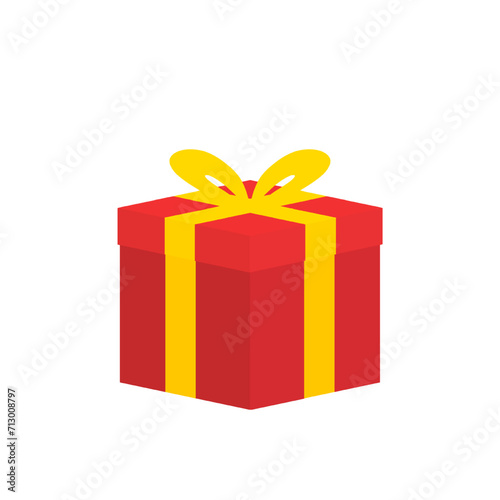 red gift box with yellow ribbon bow illustration isolated on white and transparent background. present suprise sale vector. 