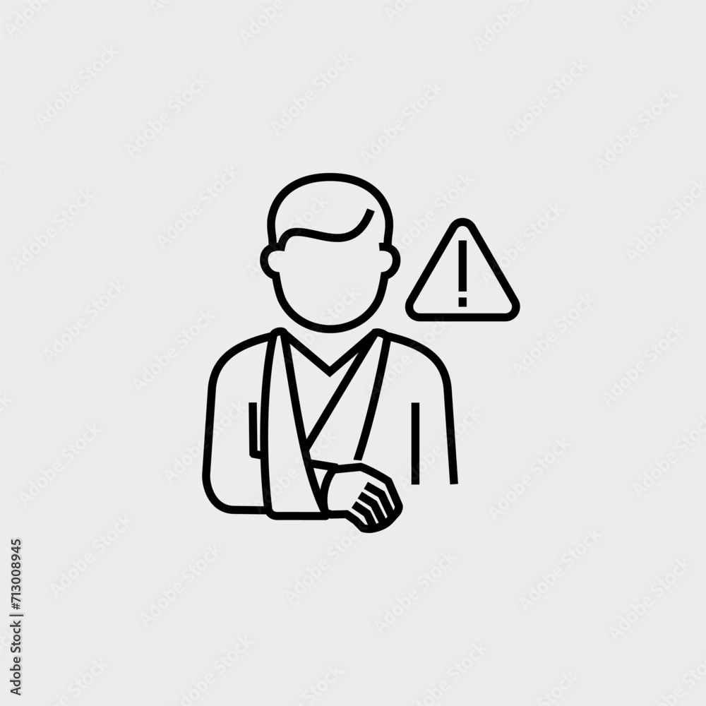 Obraz premium Injured Man with Broken Arm in Bandage Vector Line Icon