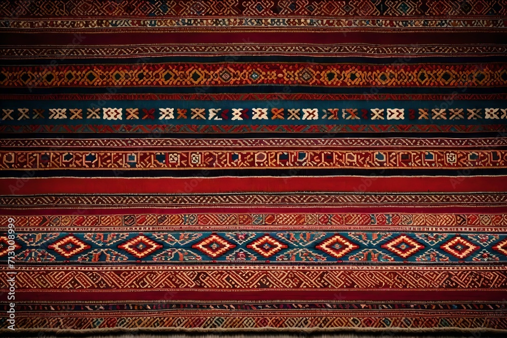 A display of hand-woven Chiprovtsi Carpets featuring ethnic motifs and rich, vivid colors created using weaving equipment. A display of hand-woven Chiprovtsi Carpets featuring ethnic motifs and rich, vivid colors created using weaving equipment.