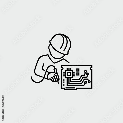 Engineer Soldering Iron Vector Line Icon