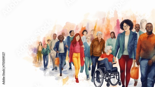 Inclusive community: diverse illustration featuring people of various genders, races, ages, and lifestyles

 photo