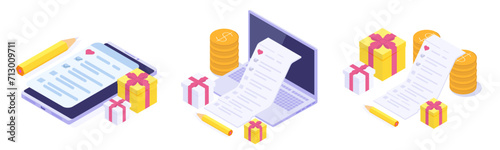 Online shopping wishlist, add to personalized collection isometric concept. Vector illustration.