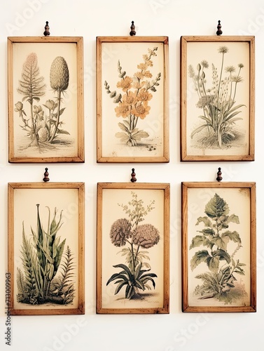 Antique Plant Illustrations: Captivating Vintage Field Art for Rustic Wall Charm