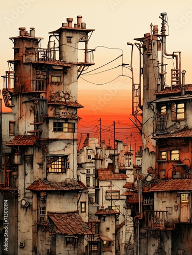 Artisan Cityscape Sketches  Vintage Art Print with Urban Inspirations