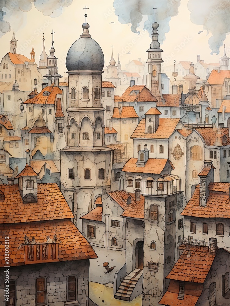 Artisan Cityscape Sketches: Charms of a Vintage Crafted City Painting