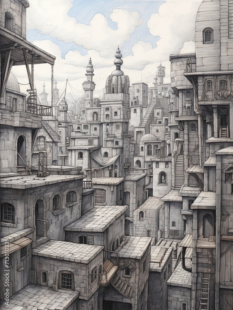 Artisan Cityscape Sketches: Vintage Landscape in an Urban Utopia Unfurled