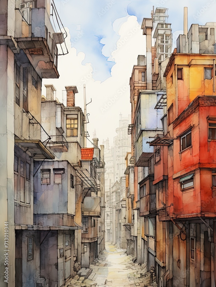 Artisan Cityscape Sketches: Captivating Wall Art Depicting Crafted City Corners