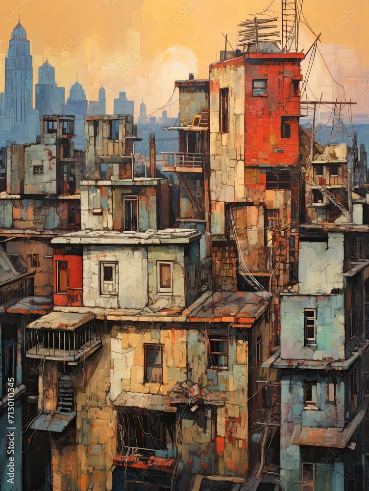 Artisan Cityscape Sketches: Vintage Painting in an Urban Utopia
