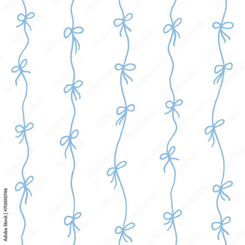 Seamless hand drawn pattern with threads and bows