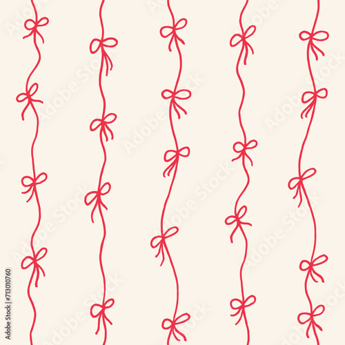 Seamless hand drawn pattern with threads and bows