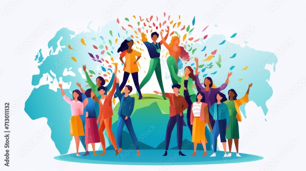 Empowering workplace diversity: team acceptance and unity concept with diverse ethnic, racial, and cultural groups - vector illustration for business and employment tolerance

 - obrazy, fototapety, plakaty 
