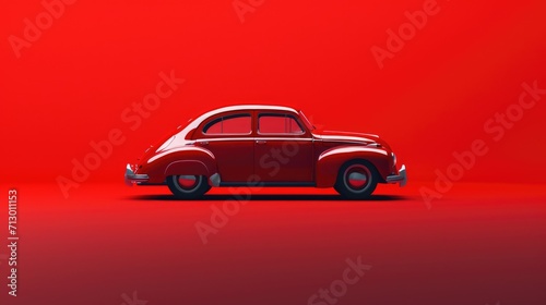 Side view of a vintage classic red coupe car isolated on a red background. Template  copy space.