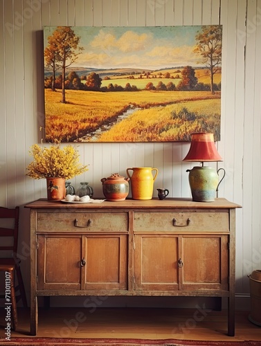 Authentic Rural Field Painting: Vintage Design for Home Decors