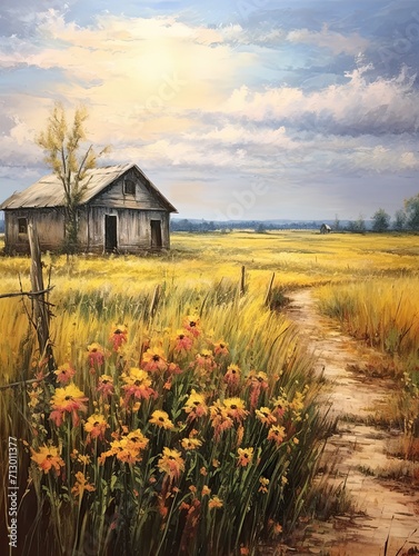 Authentic Rural Home Decors: Field Painting - Vintage Cottage Art