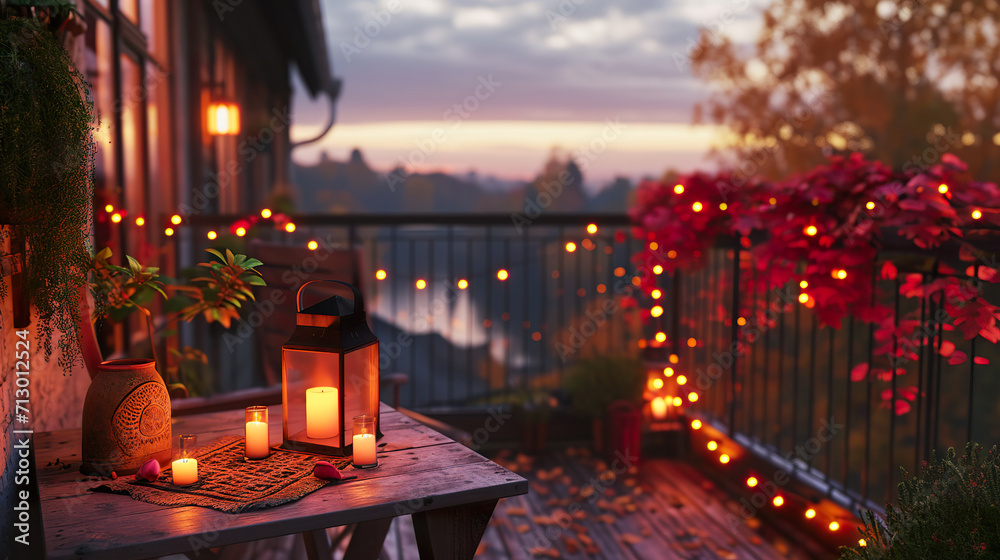 View over cozy outdoor terrace with outdoor View over cozy outdoor terrace with outdoor