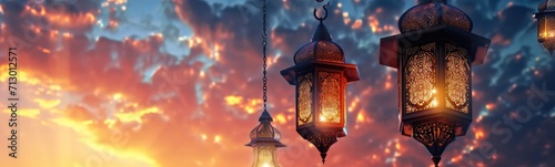 Muslim holy month Ramadan Karim. Banner photo