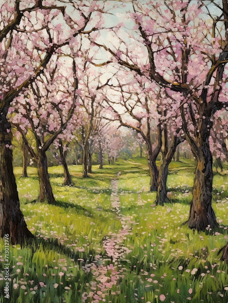 Blossoming Springtime Orchards: A Spectacular Field Painting of Spotted Spring Blossoming Springtime Orchards: A Spectacular Field Painting of Spotted Spring
