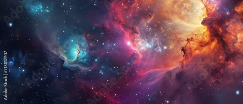 Panorama colorful background with nebula galaxy space. Generative AI