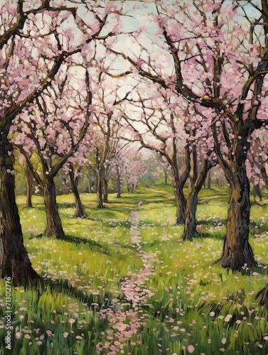 Blossoming Springtime Orchards: A Spectacular Field Painting of Spotted Spring
