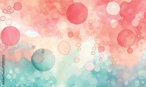 watercolor pink green background with bubbles