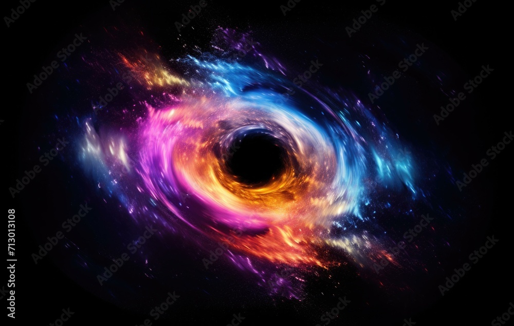 A mesmerizing black hole with vibrant blue and purple swirls, evoking the beauty of the cosmos. Generative AI. A mesmerizing black hole with vibrant blue and purple swirls, evoking the beauty of the cosmos. Generative AI.