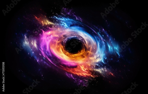 A mesmerizing black hole with vibrant blue and purple swirls, evoking the beauty of the cosmos. Generative AI.
