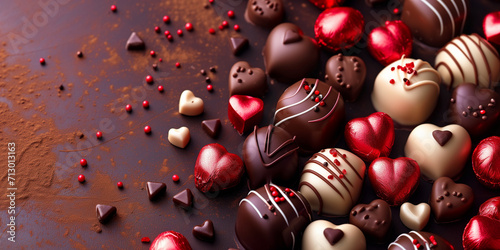 Cute Valentine chocolate background, isolated. Generative AI photo