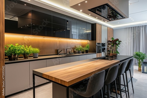 Beautiful modern kitchen in a luxury apartment.