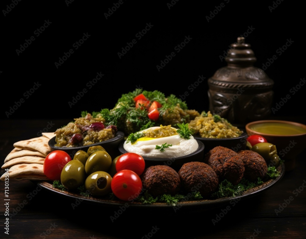 Fotka „A delicious platter of traditional Lebanese Mezze, including